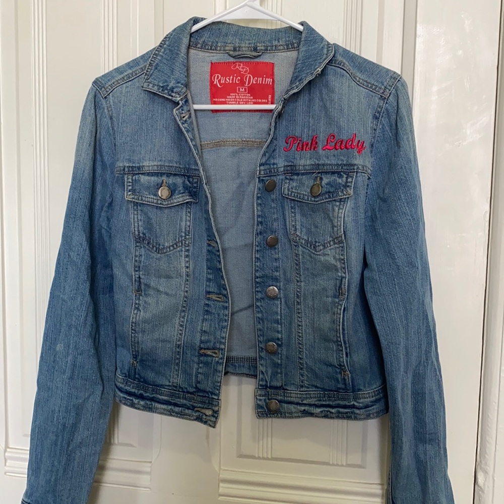Medium Jean jacket with Pink Lady stitching above the left pocket